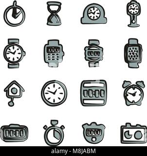 Clock Icons Set 2 Freehand 2 Color Stock Vector