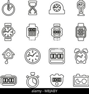 Clock or Watch Icons Thin Line Vector Illustration Set Stock Vector