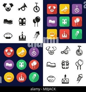Clown All in One Icons Black & White Color Flat Design Freehand Set Stock Vector
