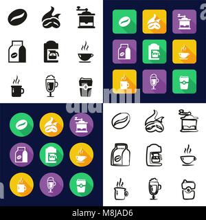Coffee All in One Icons Black & White Color Flat Design Freehand Set Stock Vector