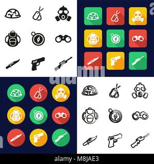 Commandos All in One Icons Black & White Color Flat Design Freehand Set Stock Vector