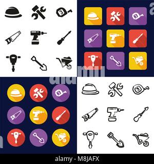 Construction All in One Icons Black & White Color Flat Design Freehand Set Stock Vector