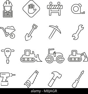 Construction or Building Site Icons Thin Line Vector Illustration Set Stock Vector