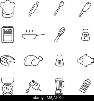 Cooking or Chef Icons Thin Line Vector Illustration Set Stock Vector