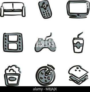 Couch Potato Icons Freehand 2 Color Stock Vector