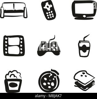 Couch Potato Icons Freehand Fill Stock Vector