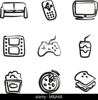 Couch Potato Icons Freehand Stock Vector