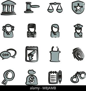 Courthouse Trial Icons Freehand 2 Color Stock Vector