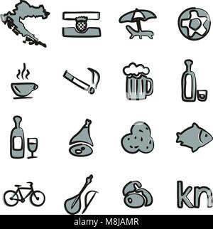 Croatia Icons Freehand 2 Color Stock Vector
