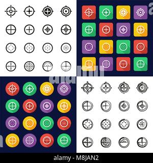Crosshair All in One Icons Black & White Color Flat Design Freehand Set Stock Vector