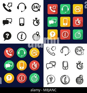 Customer Service All in One Icons Black & White Color Flat Design Freehand Set Stock Vector