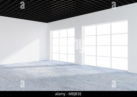 White emty office interior with large windows. 3d rendering Stock Photo