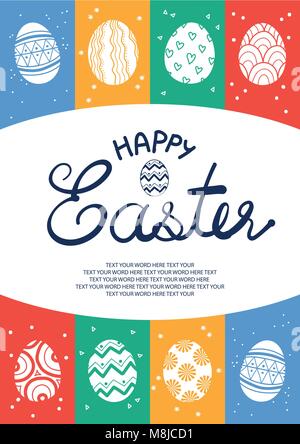 Easter eggs in white silhouette are at the center of colorful plane with white space for text at the center. Poster or card design for Easter festival Stock Vector
