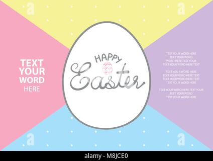Easter egg in gray outline and white plane is at the center of pastel background with white space for text. Horizontal poster or card design for Easte Stock Vector