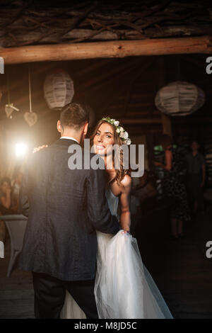 the first wedding dance of the newlyweds wedding day Stock Photo