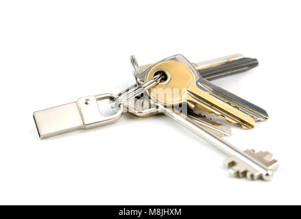 usb flash memory and keys isolated on the white background Stock Photo