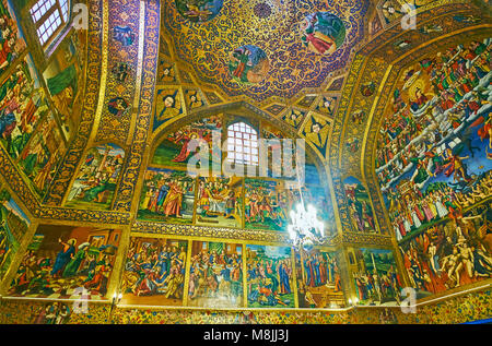 ISFAHAN, IRAN - OCTOBER 20,2017: The picturesque interior of Holy Savior Cathedral (Surb Amenaprkich Vank) - walls and domes are covered with complex  Stock Photo