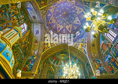 ISFAHAN, IRAN - OCTOBER 20,2017: The masterpiece interior of Vank Cathedral with different decorative elements, such as carvings and paintings, on Oct Stock Photo