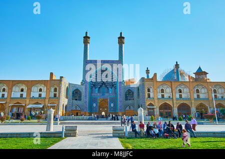 ISFAHAN, IRAN - OCTOBER 20, 2017: The central square of the city, named Naqsh-e Jahan (Royal) is the famous tourist landmark and best place for family Stock Photo