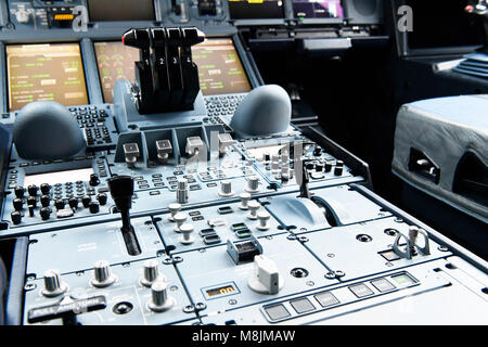 Displays in the cockpit, cockpit, panel, switch, switch security door, radar, transponder, Door look, control, autopilot, Lufthansa, Airbus A380-800 Stock Photo