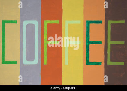 Hand painted coffee in capital letters on striped background Stock Photo