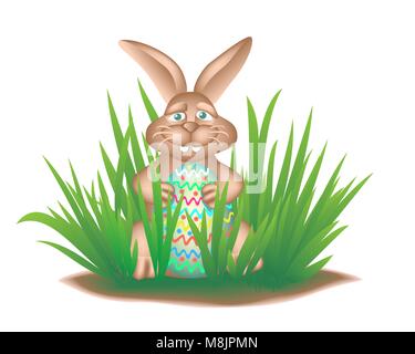 Real Easter Bunny in the grass. Stock Vector