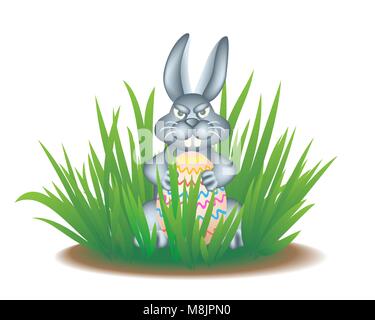 Real Easter Bunny in the grass. Stock Vector