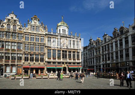 Italian Baroque houses La Louve, Le Cornet and Le Renard from XVII century on Grand Place (Grand Square) listed World Heritage by UNESCO in Historic C Stock Photo