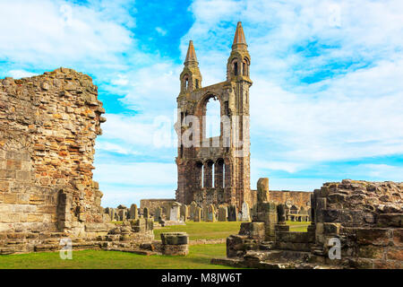 Ruins of St Andrews Cathedral and graveyard, St Andrews, Fife, Scotland Stock Photo