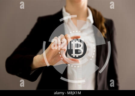 Cryptocurrency graph on virtual screen. Business, Finance and technology concept. Bitcoin Stock Photo