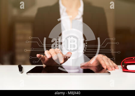 Cryptocurrency graph on virtual screen. Business, Finance and technology concept. Bitcoin Stock Photo