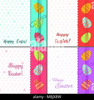 Collection of colorful Easter card. Three easter eggs. Vector illustration Stock Vector