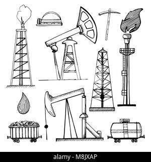 Industrial sketch icons. Industrial objects isolated on white background. Vector illustration. Stock Vector