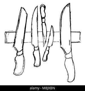 Knives of different shapes and sizes.Vector illustration in a sketch style. Stock Vector