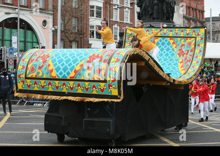 Bui Bolg Productions Wexford. Image from Dublin city centre during the Saint Patrick's Day parade as part of the annual Saint Patrick's Festival. Sain Stock Photo