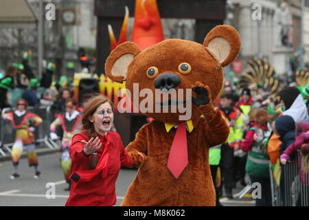 Bui Bolg Productions Wexford. Image from Dublin city centre during the Saint Patrick's Day parade as part of the annual Saint Patrick's Festival. Sain Stock Photo