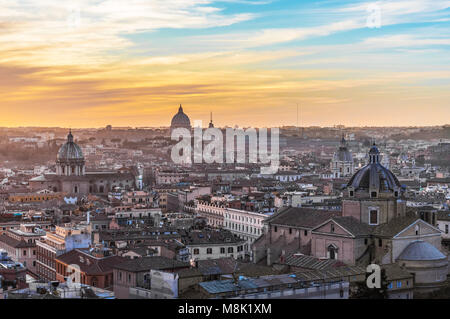 Rome, Italy - The cityscape from Vittoriano monument, in the center of Rome, also know as 'Altare della Patria', with Imperial Fora ruins Stock Photo