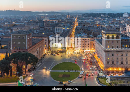 Rome, Italy - The cityscape from Vittoriano monument, in the center of Rome, also know as 'Altare della Patria', with Imperial Fora ruins Stock Photo