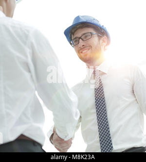 handshake architect and civil engineer Stock Photo