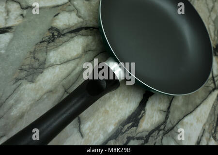 Stack of used frying pans isolated on white Stock Photo