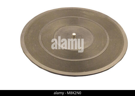 A stack of old retro vinyl records on an isolated gray background for a party or entertainment concept Stock Photo