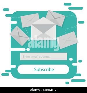 Vector email template with envelope. Blue background. Stock Vector