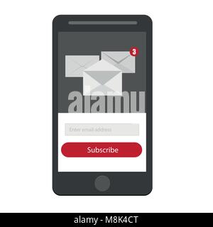 Light Subscribe to newsletter form in red,grey and whitte - mobile version ui ux Stock Vector