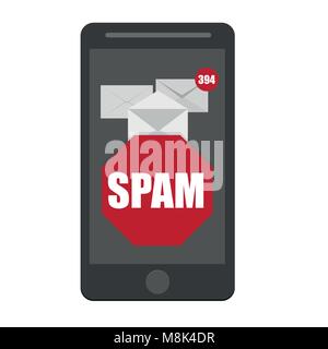 Vector illustration of spam envelope icon with counter and red sign on black Stock Vector