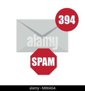 Vector illustration of spam envelope icon with counter and red sign on white Stock Vector