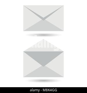 Two blank envelopes - opened an closed, with soft shadows, on gray background Stock Vector