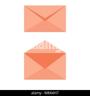 Mail envelope soft orange icon - opened an closed. Email send concept vector Stock Vector