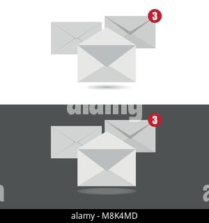 White envelopes letter with counter notification, concept of incoming email Stock Vector