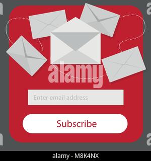 Light Subscribe to newsletter form in red,grey and whitte colors - Email vector Stock Vector