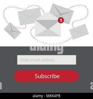 Light Subscribe to newsletter form in red,grey and whitte colors - Email vector Stock Vector